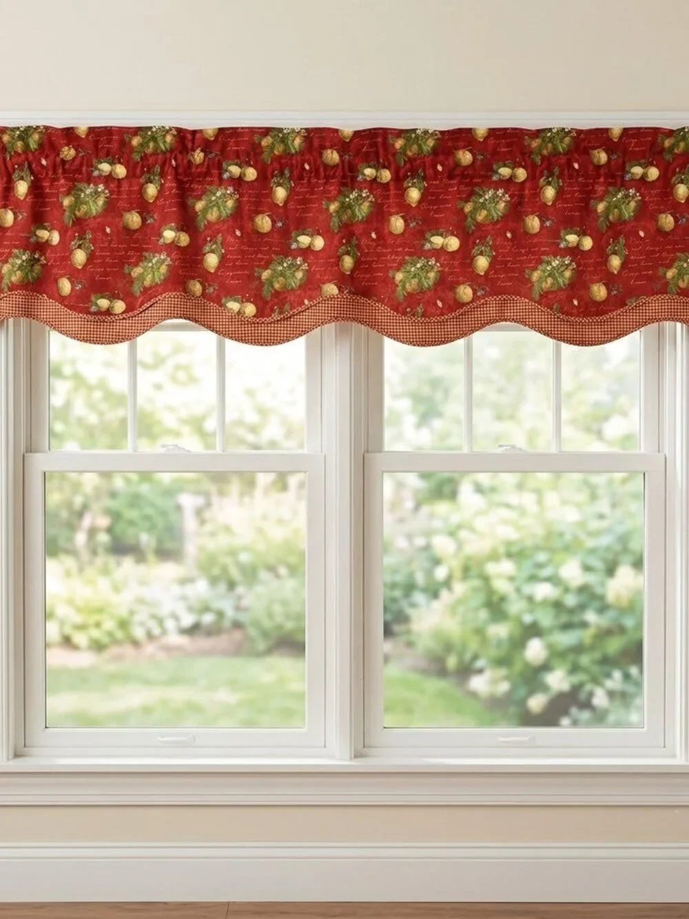 Set of 3 Vintage Waverly La Frutta Curtain Valances Lemons and Oranges Dark Red